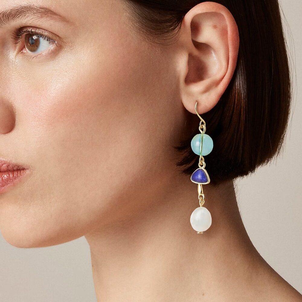 J. Crew Freshwater Pearl and Bead Drop Earrings/NWT - Picture 2 of 9